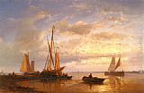 Abraham Hulk Snr Dutch Fishing Vessels In A Calm At Sunset painting